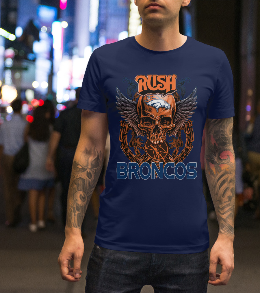 Rush Denver Broncos Skull Wings Chain T-Shirt