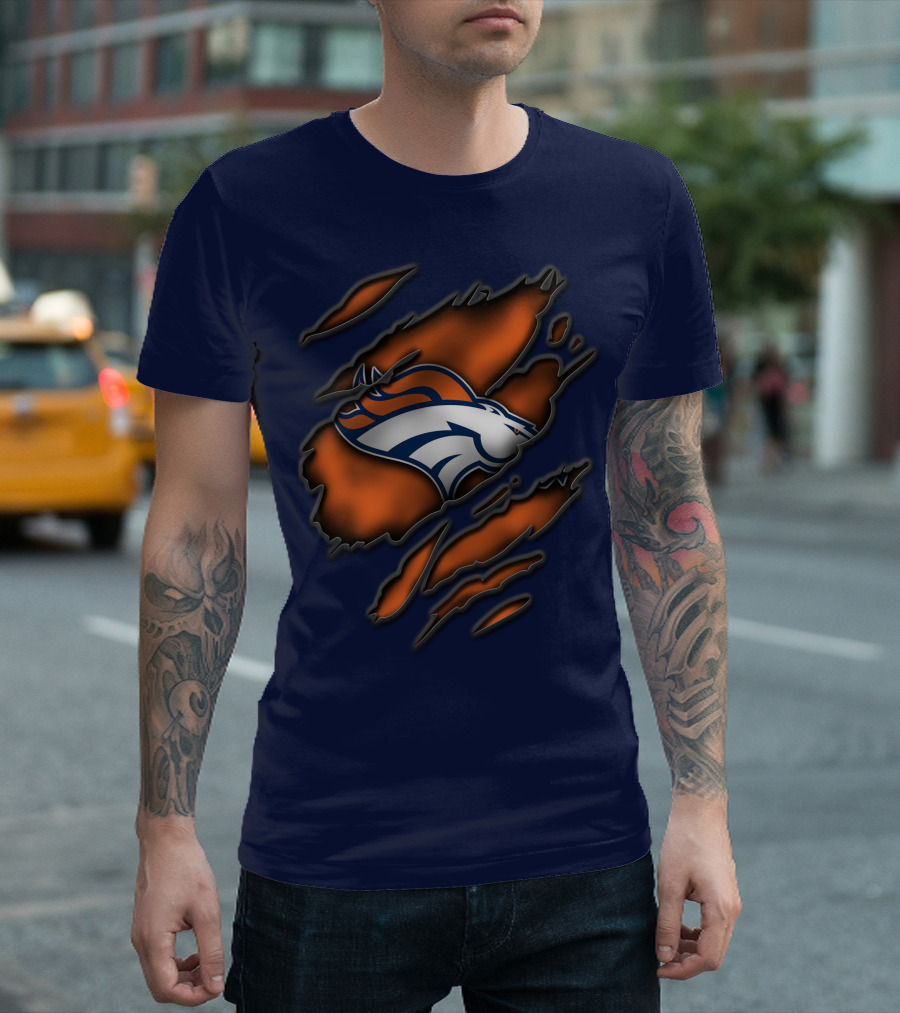 Torn Denver Broncos Logo Bold Fanwear Torn T-Shirt