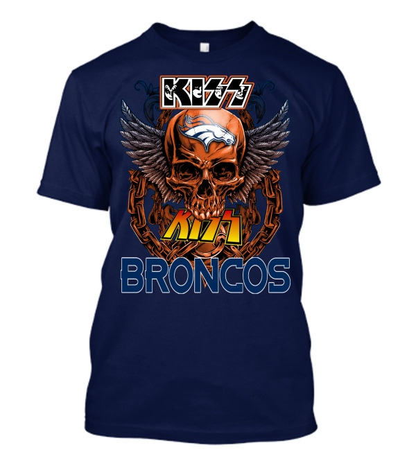 Kiss Denver Broncos Skull With Wings And Chains T-Shirt