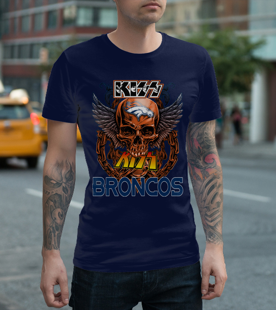 Kiss Denver Broncos Skull With Wings And Chains T-Shirt