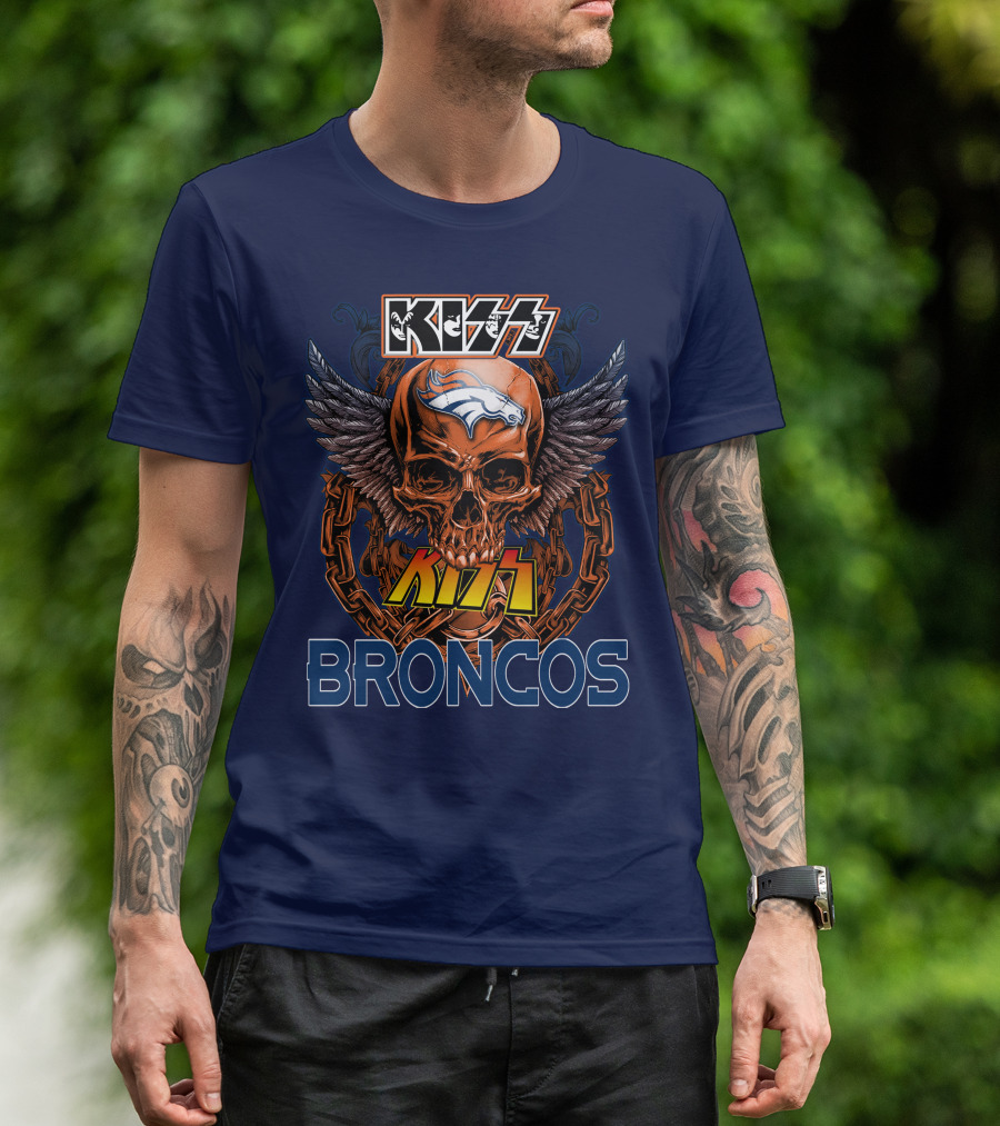 Kiss Denver Broncos Skull With Wings And Chains T-Shirt