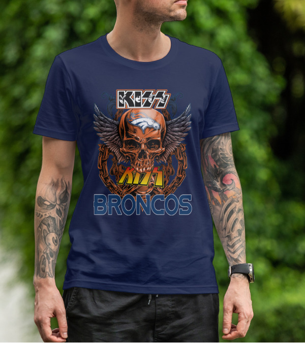 Kiss Denver Broncos Skull With Wings And Chains T-Shirt