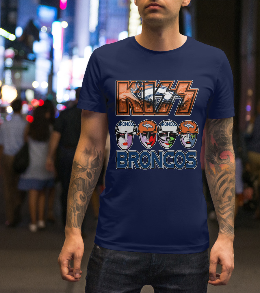 Kiss Denver Broncos Football Helmet Band Makeup T-Shirt