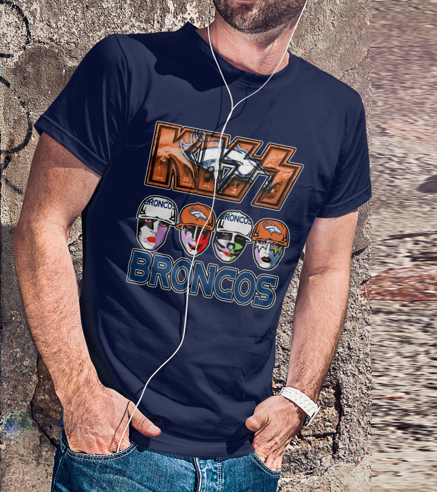 Kiss Denver Broncos Football Helmet Band Makeup T-Shirt