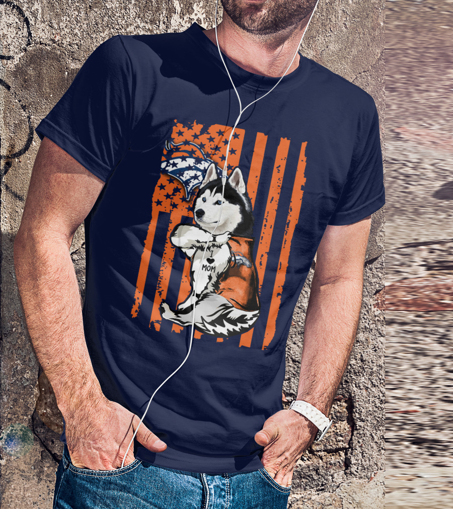 Siberian Husky Mom Denver Broncos Fan Usa Flag T-Shirt