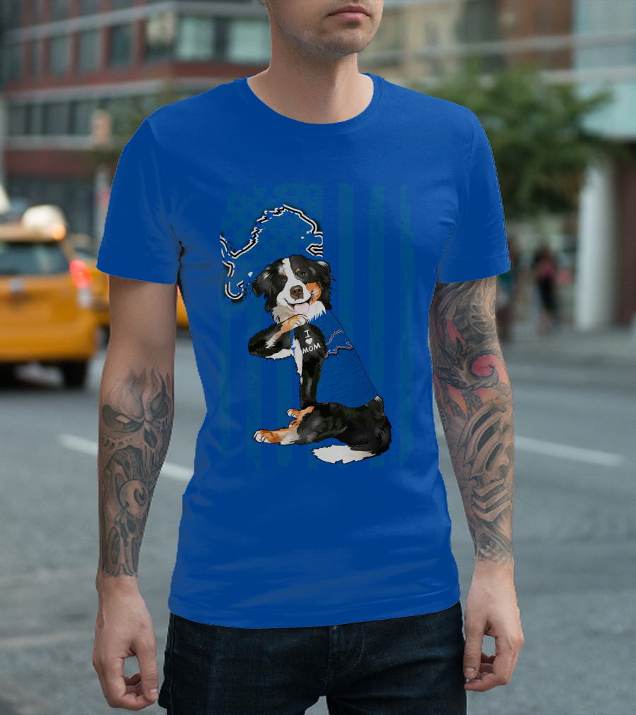 I Love Mom Border Collie Detroit Lions Fan T-Shirt