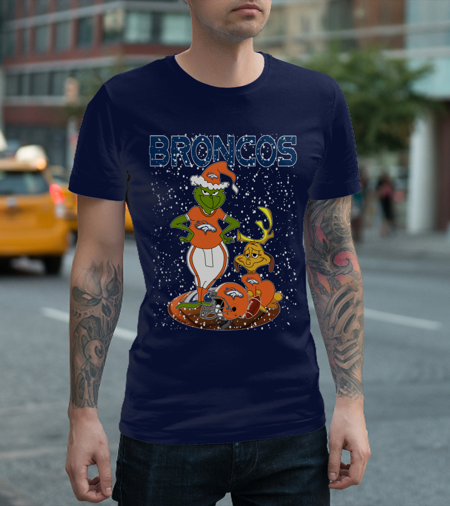 Grinchxmas Broncos Christmas Football Grinch And Max T-Shirt