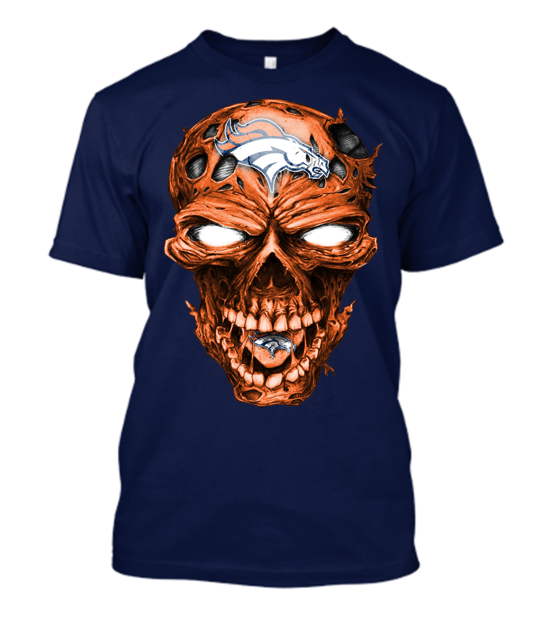 Skull V2 Denver Broncos Logo Grinning Horror T-Shirt