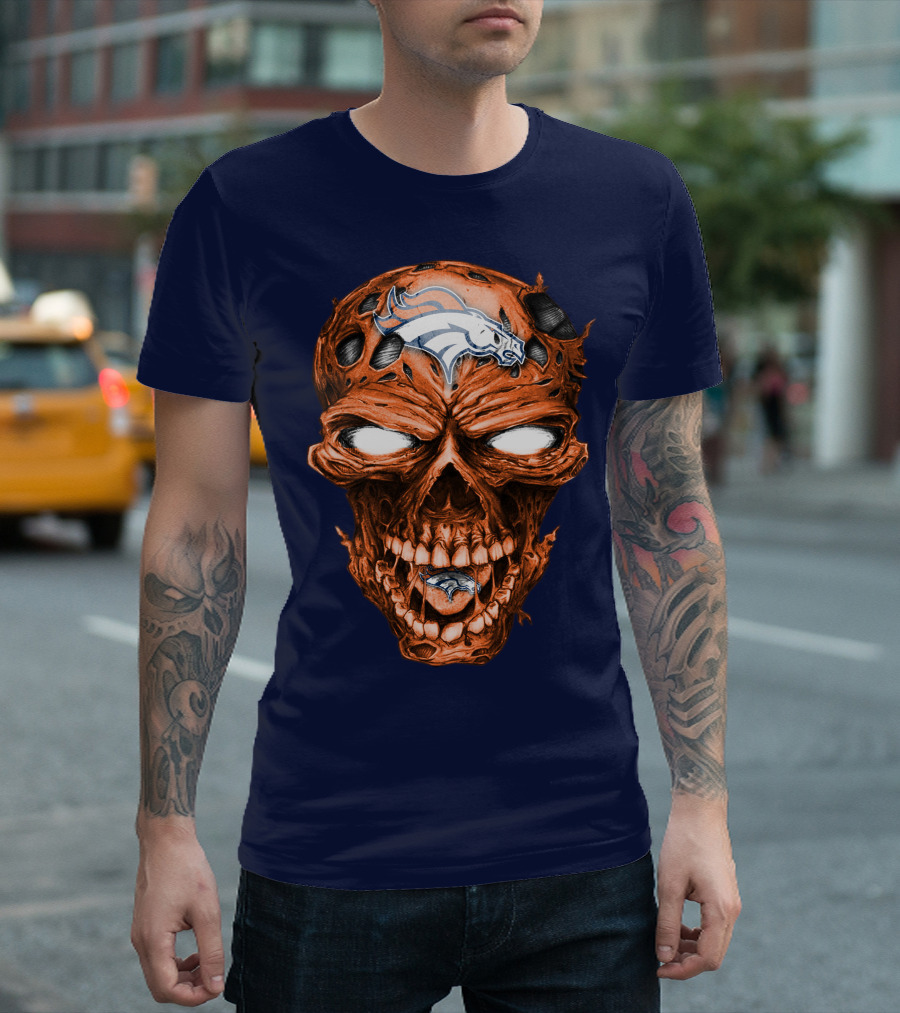 Skull V2 Denver Broncos Logo Grinning Horror T-Shirt