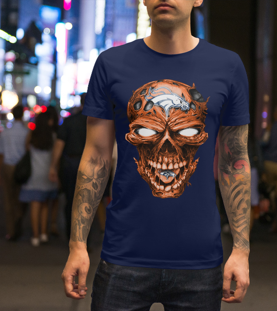Skull V2 Denver Broncos Logo Grinning Horror T-Shirt