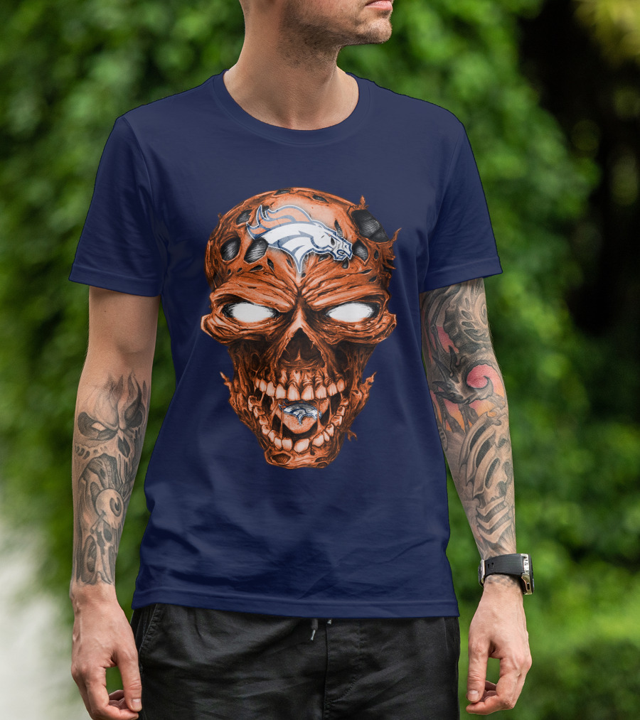 Skull V2 Denver Broncos Logo Grinning Horror T-Shirt