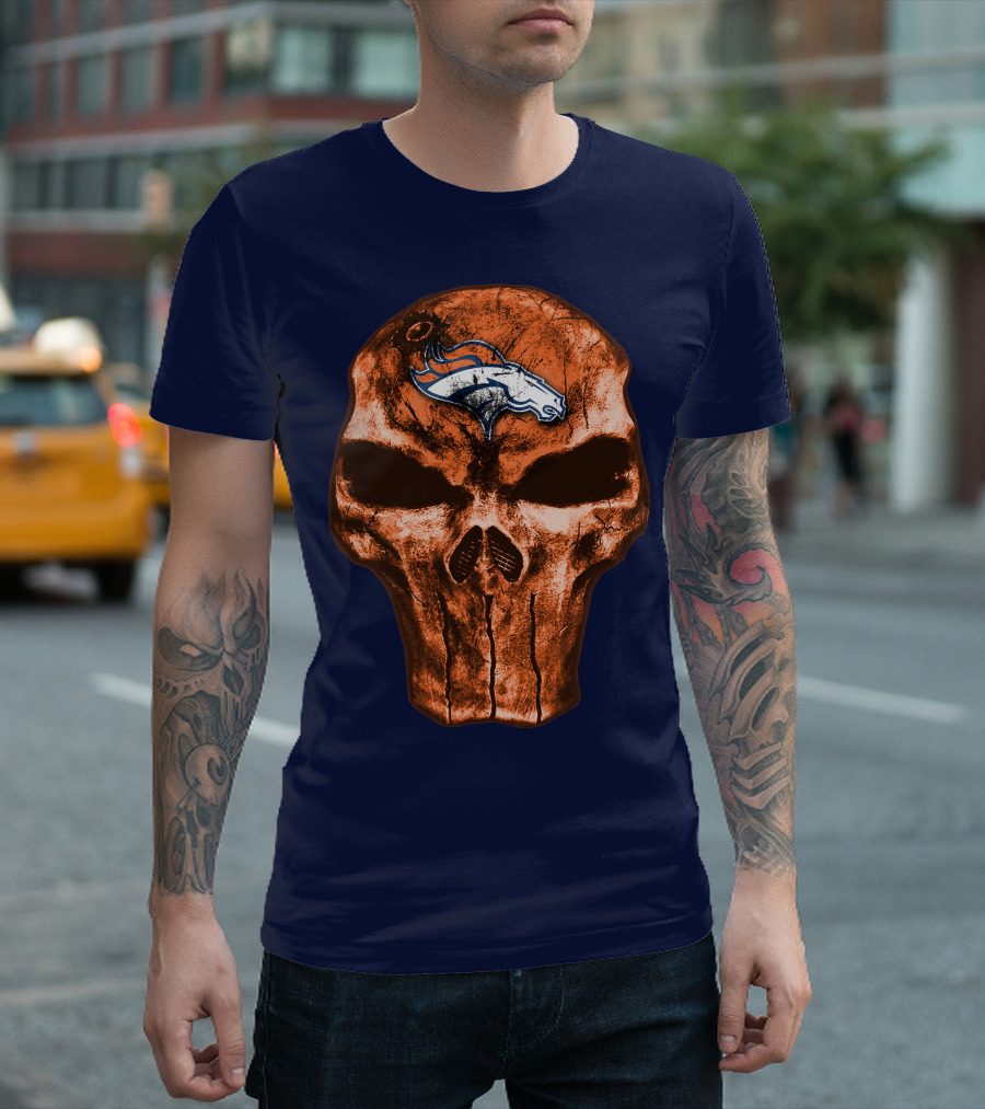 Skull Denver Broncos Logo Skull T-Shirt