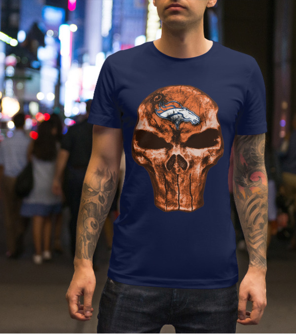 Skull Denver Broncos Logo Skull T-Shirt