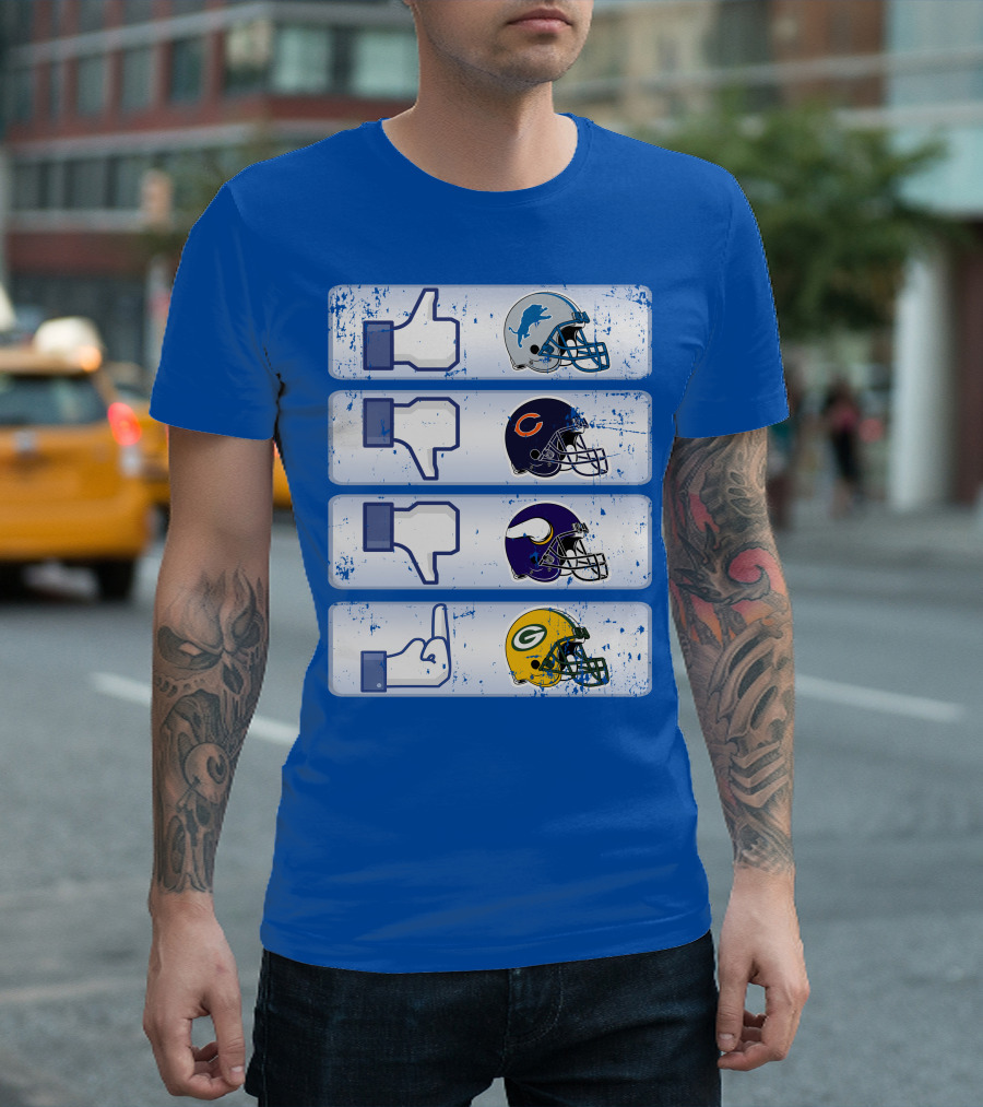 Detroit Lions Thumbs Up Chicago Bears Minnesota Vikings Green Bay Packers Football Helmets Thumbs Down Gesture T-Shirt