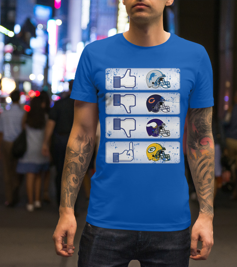 Detroit Lions Thumbs Up Chicago Bears Minnesota Vikings Green Bay Packers Football Helmets Thumbs Down Gesture T-Shirt