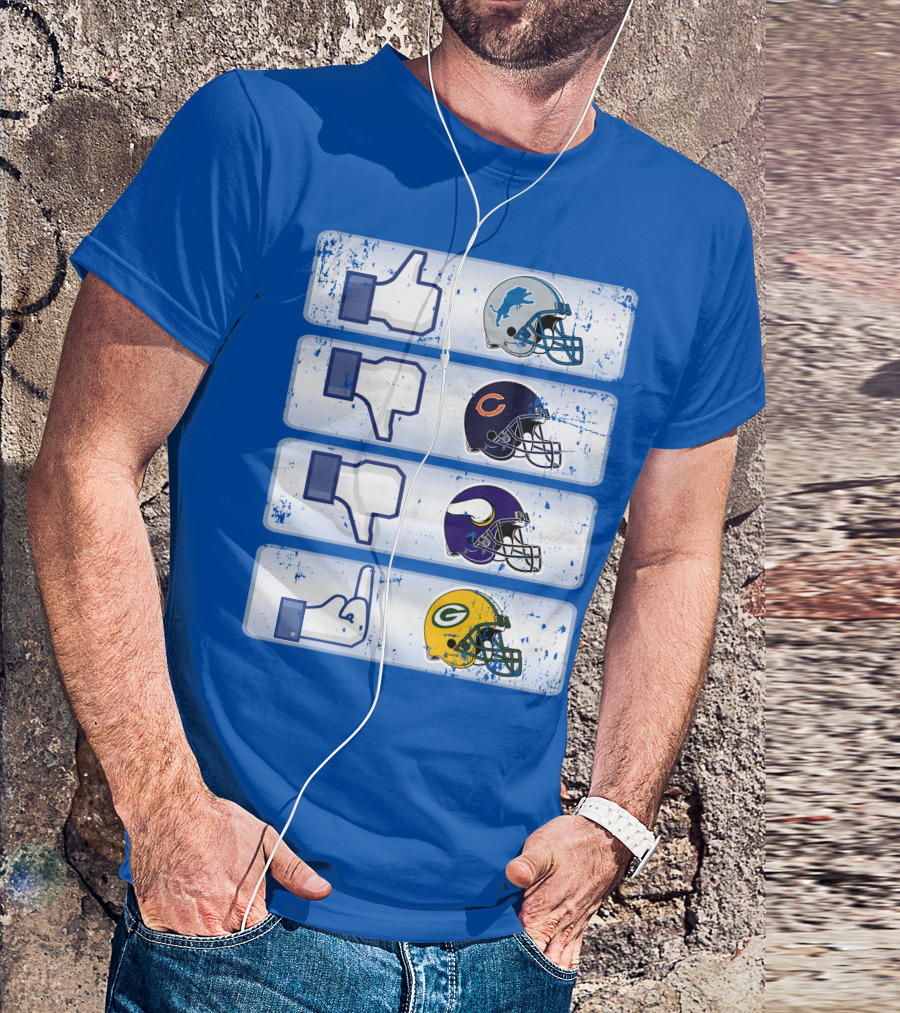 Detroit Lions Thumbs Up Chicago Bears Minnesota Vikings Green Bay Packers Football Helmets Thumbs Down Gesture T-Shirt