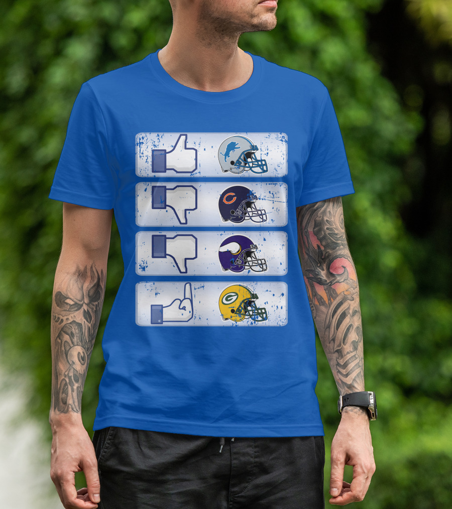 Detroit Lions Thumbs Up Chicago Bears Minnesota Vikings Green Bay Packers Football Helmets Thumbs Down Gesture T-Shirt