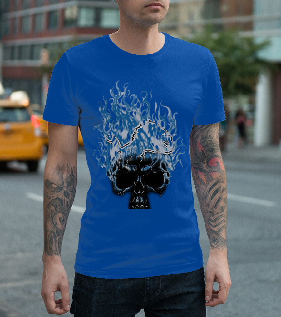 Detroit Lions Flaming Skull T-Shirt