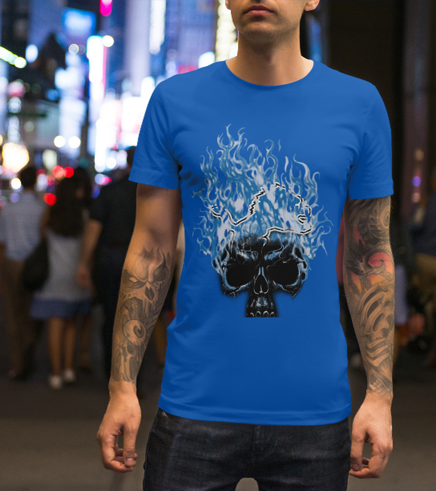 Detroit Lions Flaming Skull T-Shirt