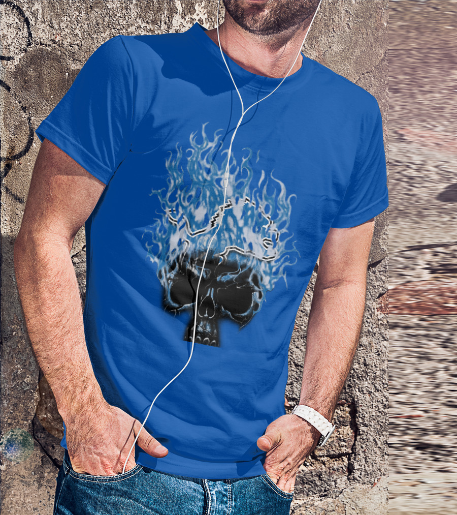 Detroit Lions Flaming Skull T-Shirt