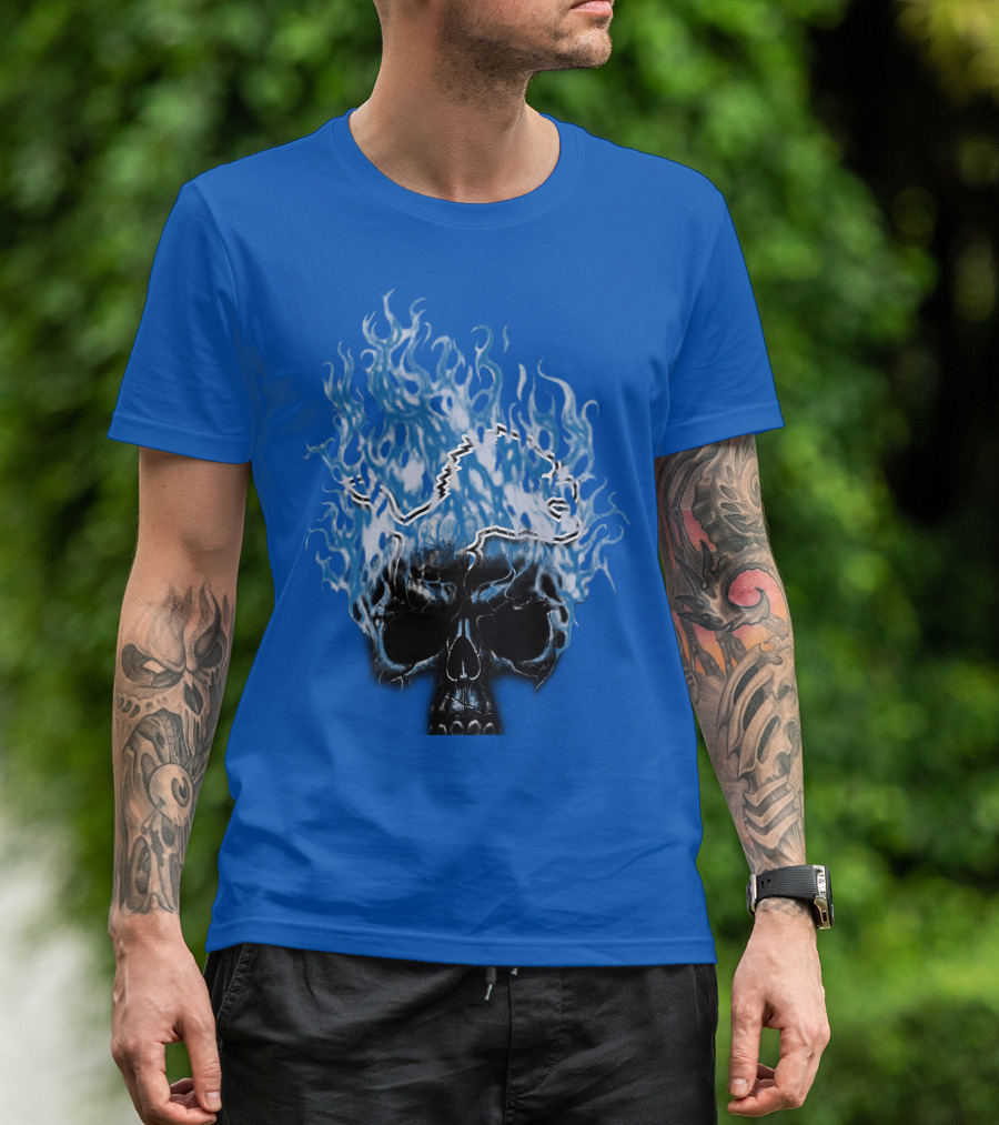 Detroit Lions Flaming Skull T-Shirt