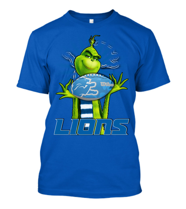 Grinch Holding Blue Detroit Lions Football T-Shirt