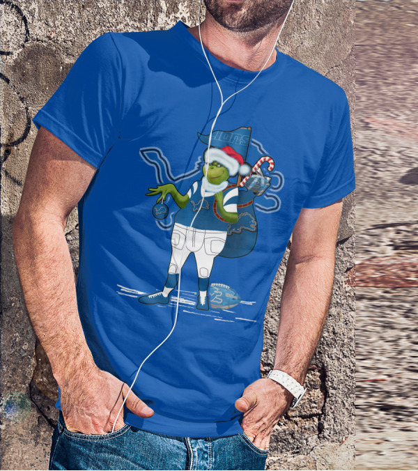 Grinchxmas Detroit Lions Football Holiday Santa Sack T-Shirt
