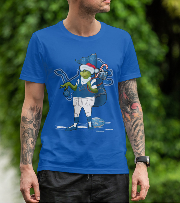 Grinchxmas Detroit Lions Football Holiday Santa Sack T-Shirt