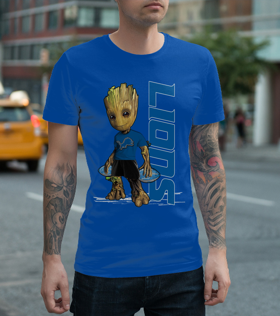 Groot V1 Detroit Lions Football Blue Character With Nfl T-Shirt