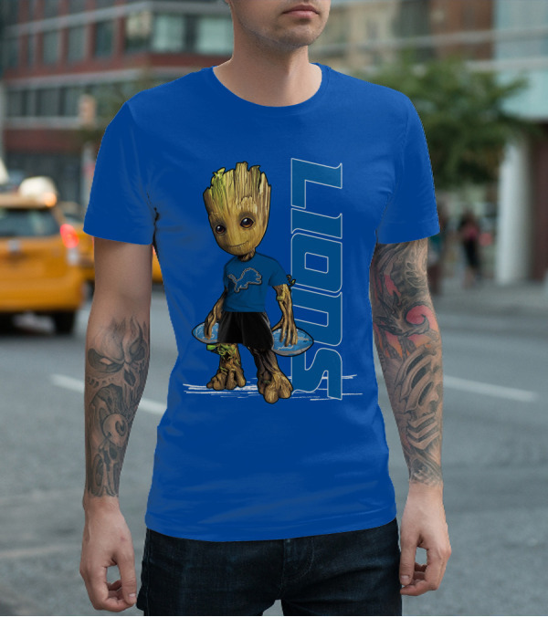 Groot V1 Detroit Lions Football Blue Character With Nfl T-Shirt
