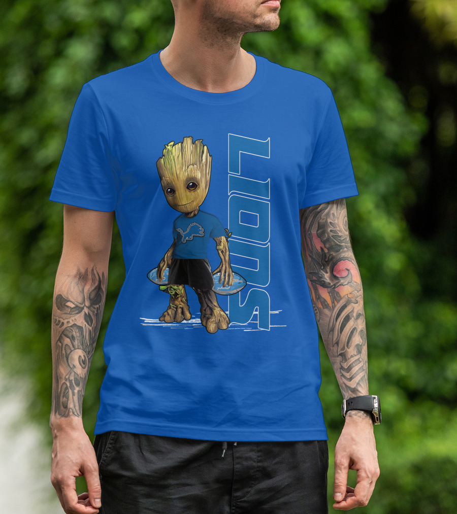 Groot V1 Detroit Lions Football Blue Character With Nfl T-Shirt