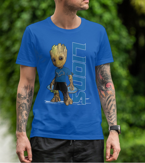 Groot V1 Detroit Lions Football Blue Character With Nfl T-Shirt