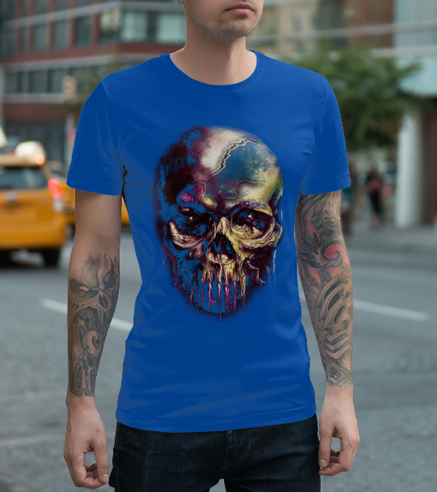 Detroit Lions 25 Skull Design With Blue T-Shirt