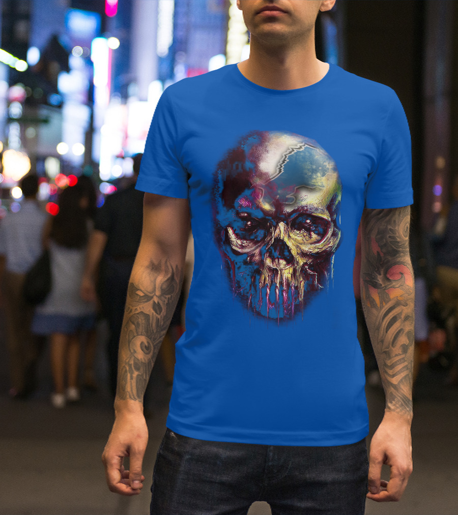 Detroit Lions 25 Skull Design With Blue T-Shirt