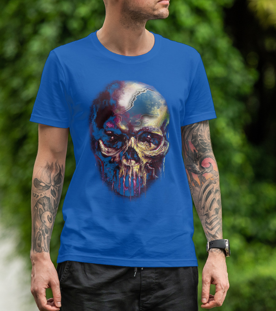 Detroit Lions 25 Skull Design With Blue T-Shirt