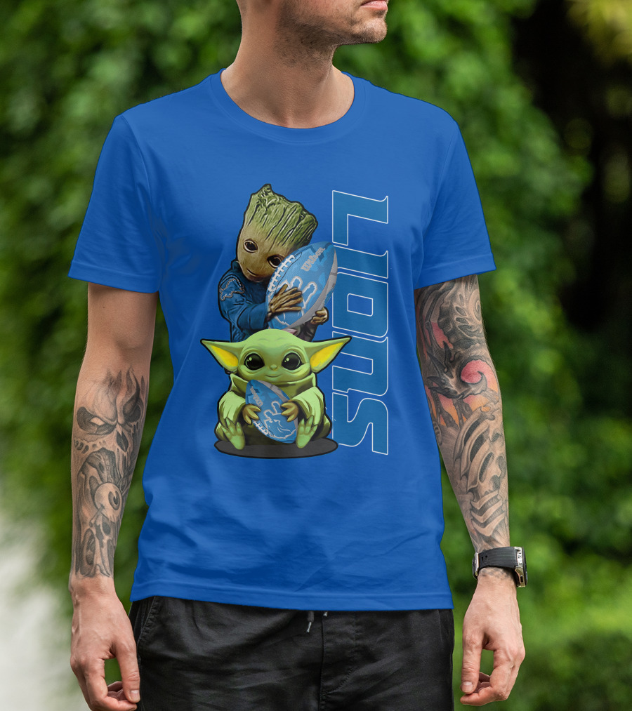 Grzd Detroit Lions Groot Baby Yoda Football Fans T-Shirt