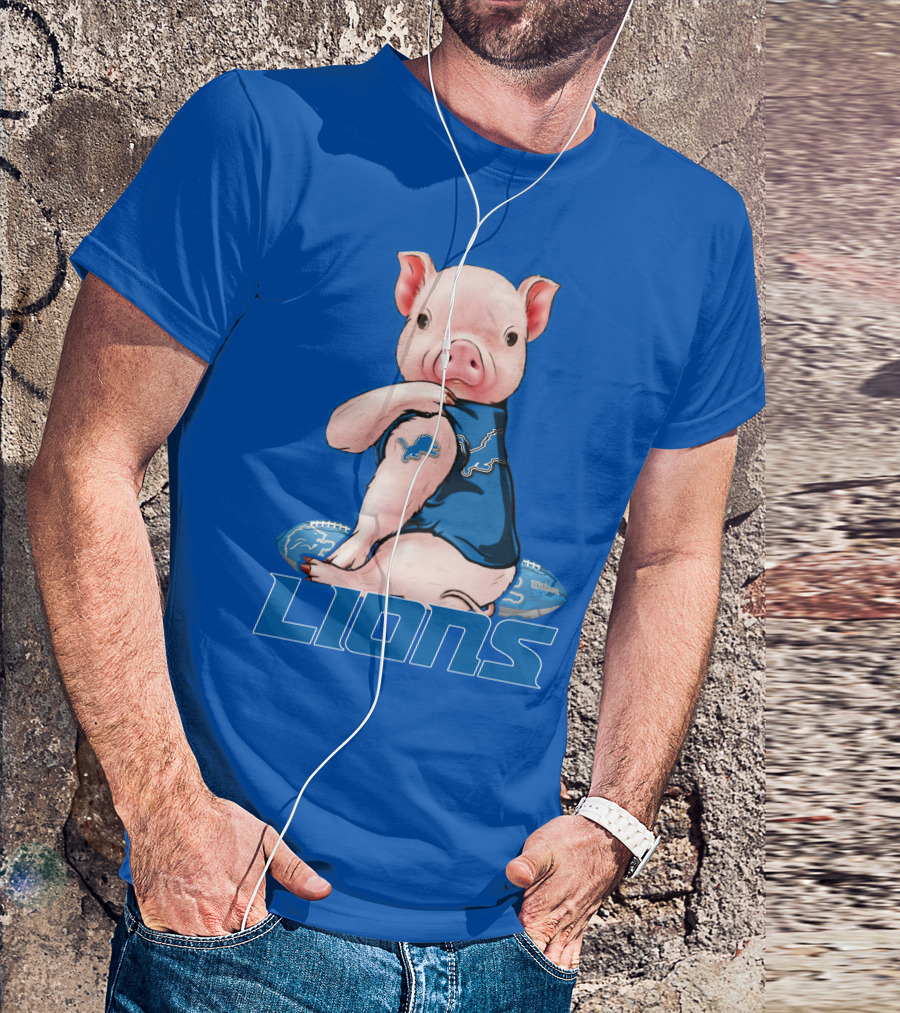 Pig With Detroit Lions T-Shirt