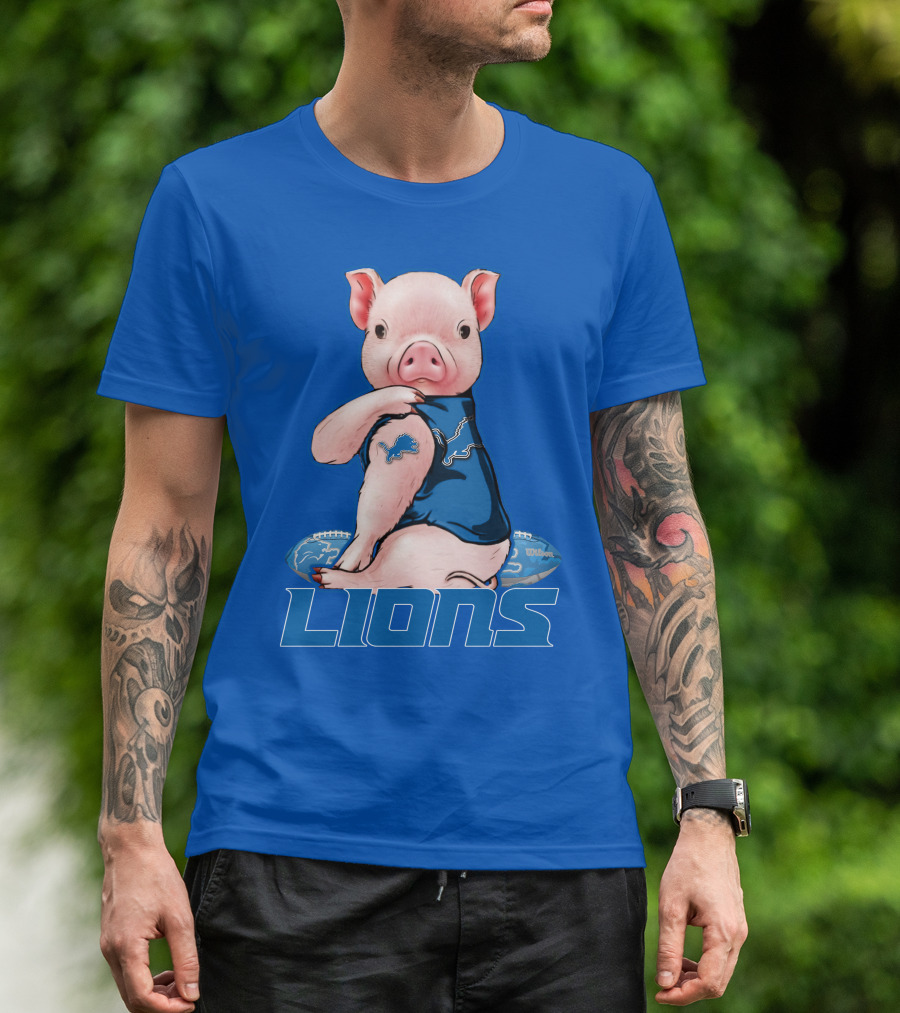 Pig With Detroit Lions T-Shirt