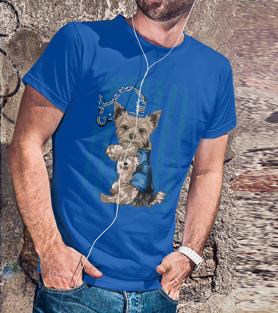 Yorkshire Terrier I Love Mom Detroit Lions T-Shirt
