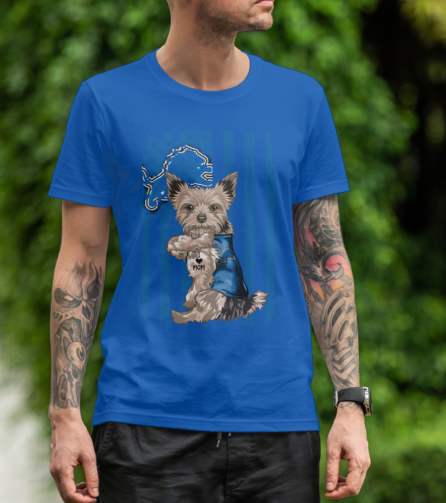 Yorkshire Terrier I Love Mom Detroit Lions T-Shirt