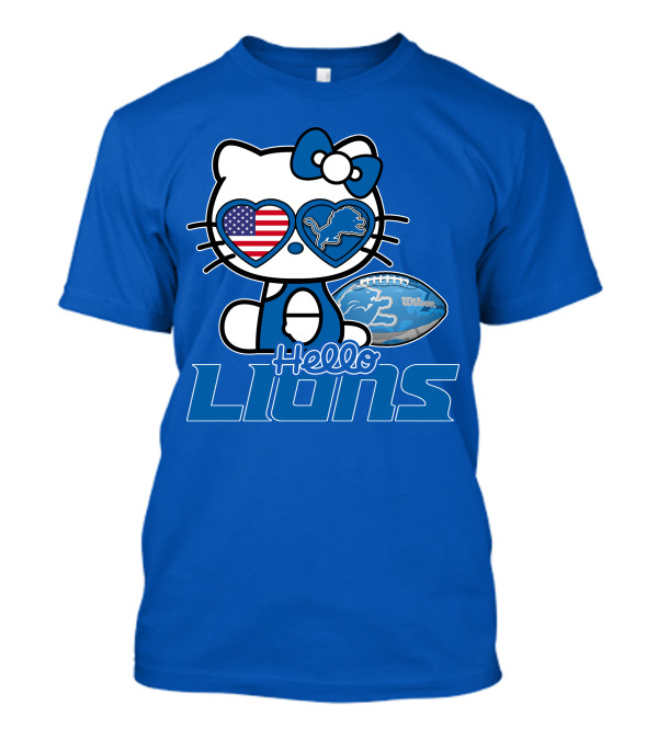 Hello Kitty Usa Detroit Lions Football Heart Glasses T-Shirt