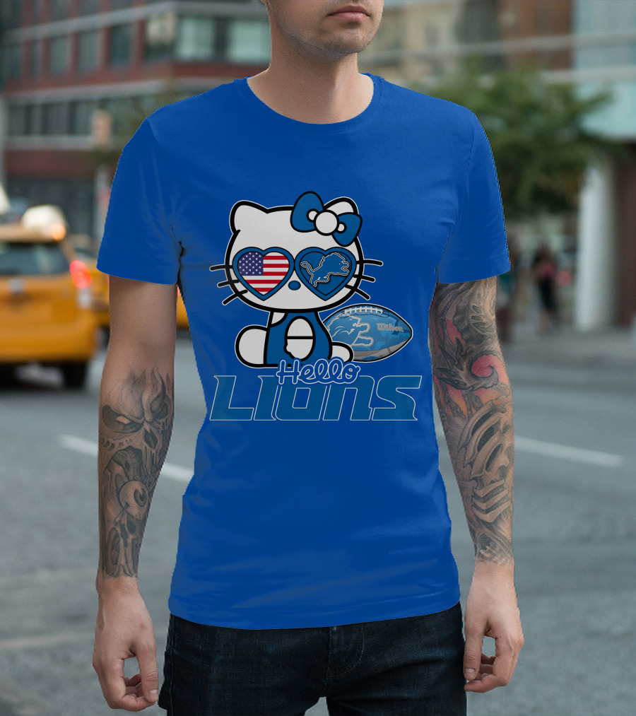 Hello Kitty Usa Detroit Lions Football Heart Glasses T-Shirt