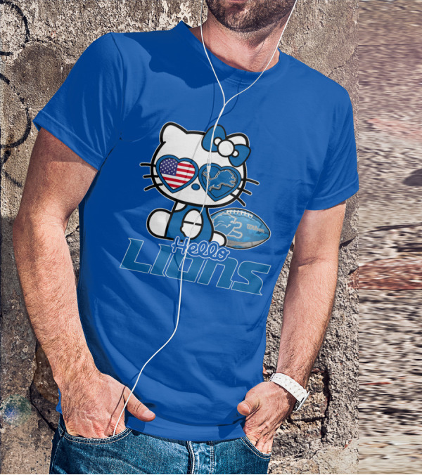 Hello Kitty Usa Detroit Lions Football Heart Glasses T-Shirt