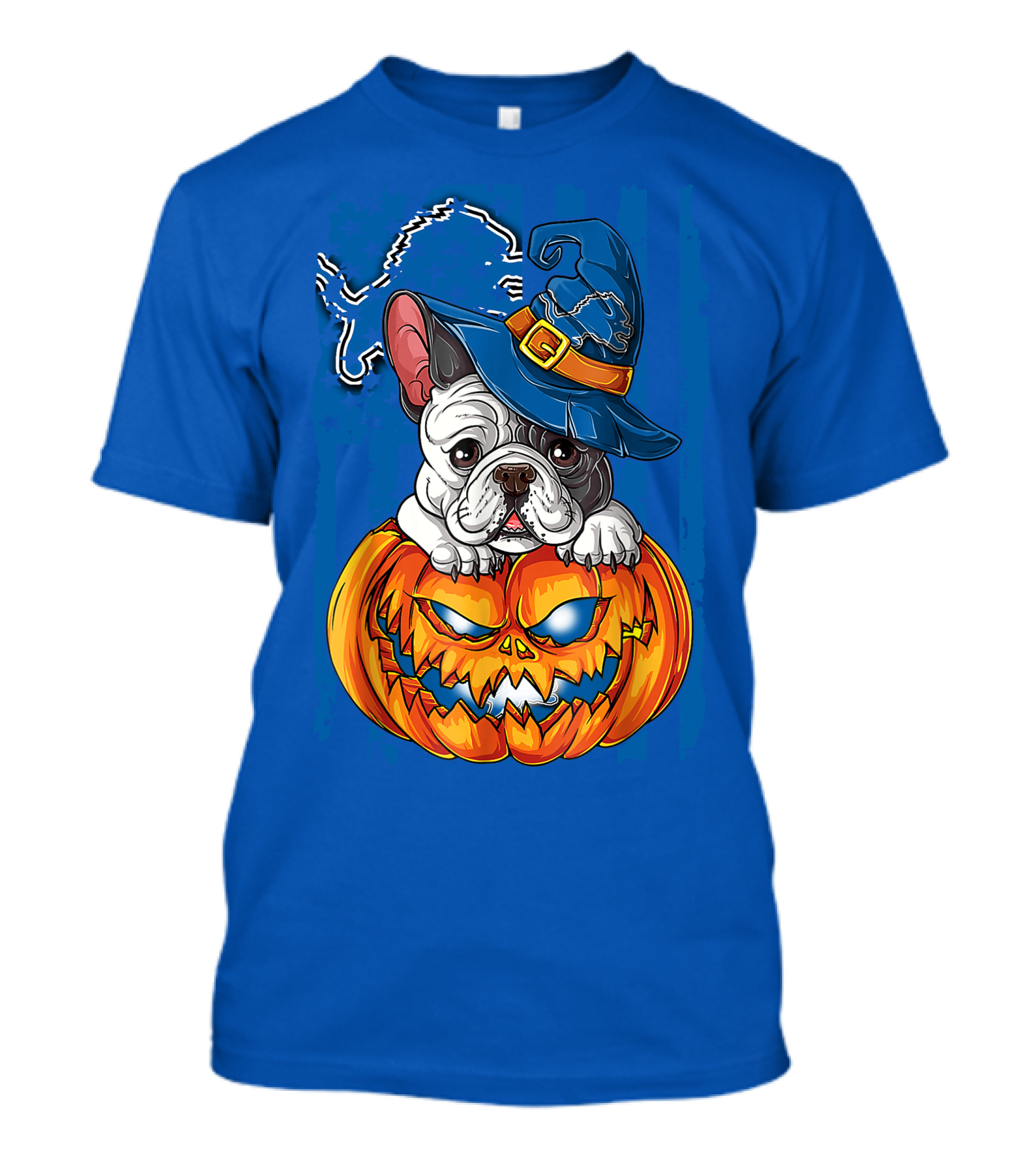 Hlw Bulldog DETROIT LIONS Halloween Bulldog Pumpkin Pajama Football Fan Gift T-Shirt