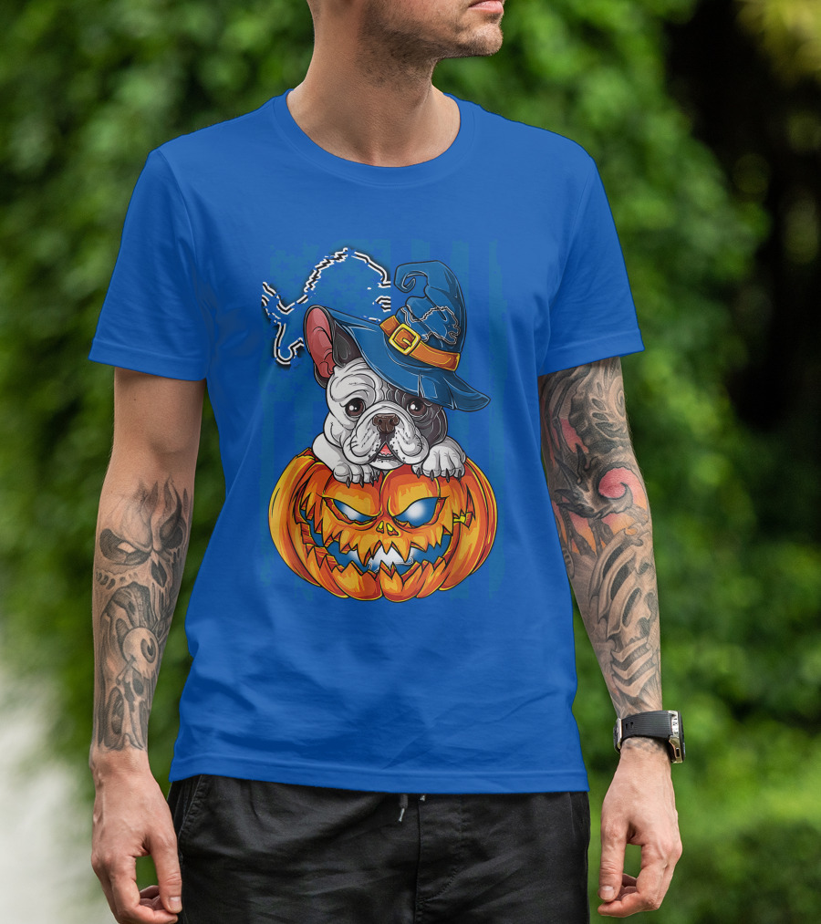 Hlw Bulldog DETROIT LIONS Halloween Bulldog Pumpkin Pajama Football Fan Gift T-Shirt
