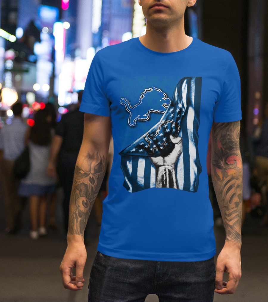 Flag Detroit Lions Stars Hand Lion T-Shirt