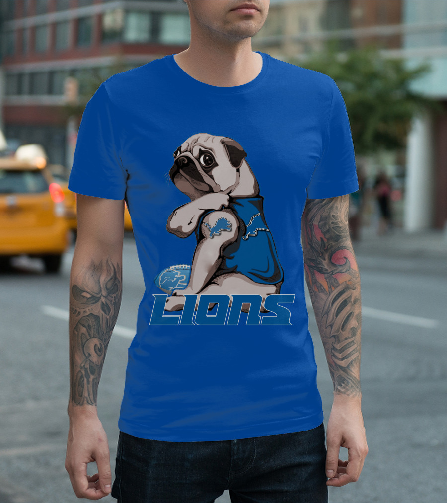 Pug Lions Football Detroit T-Shirt