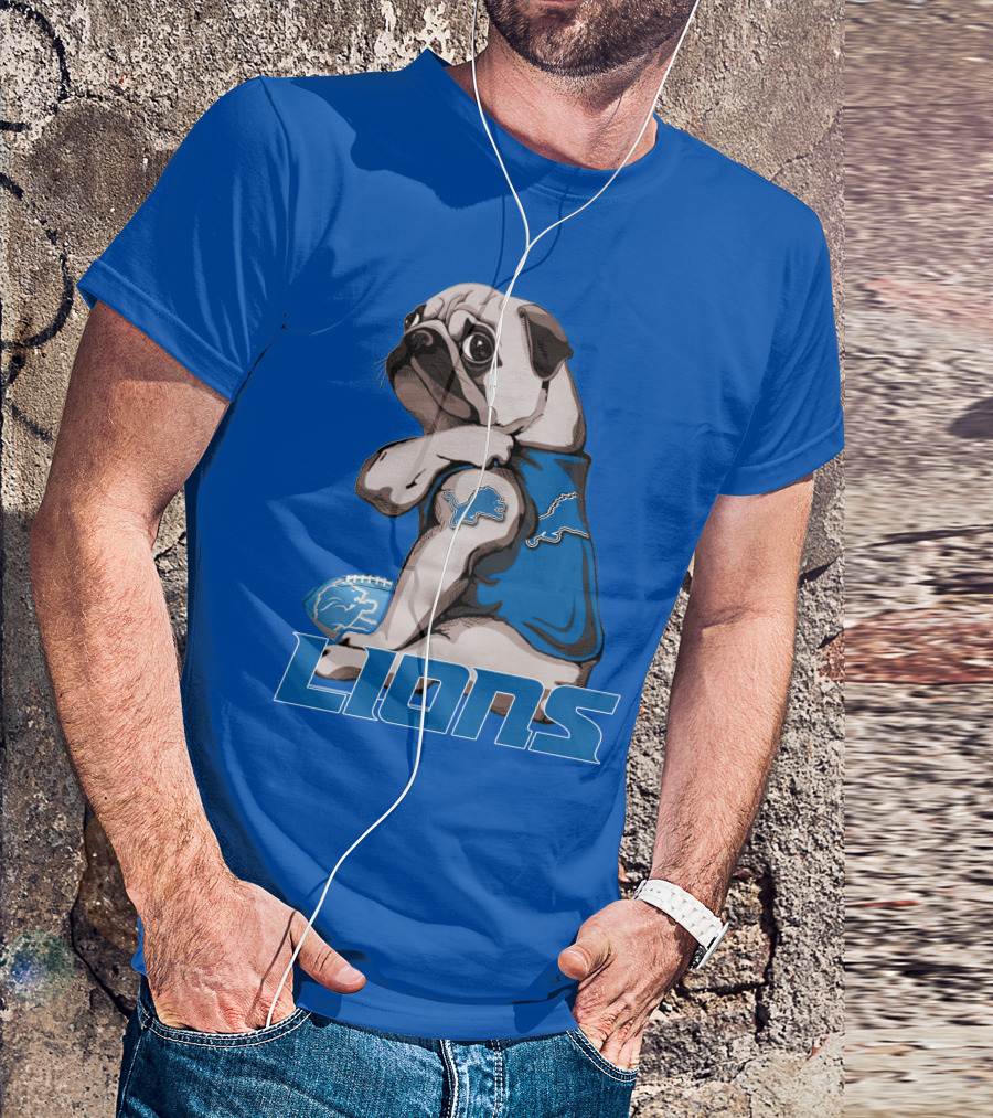 Pug Lions Football Detroit T-Shirt