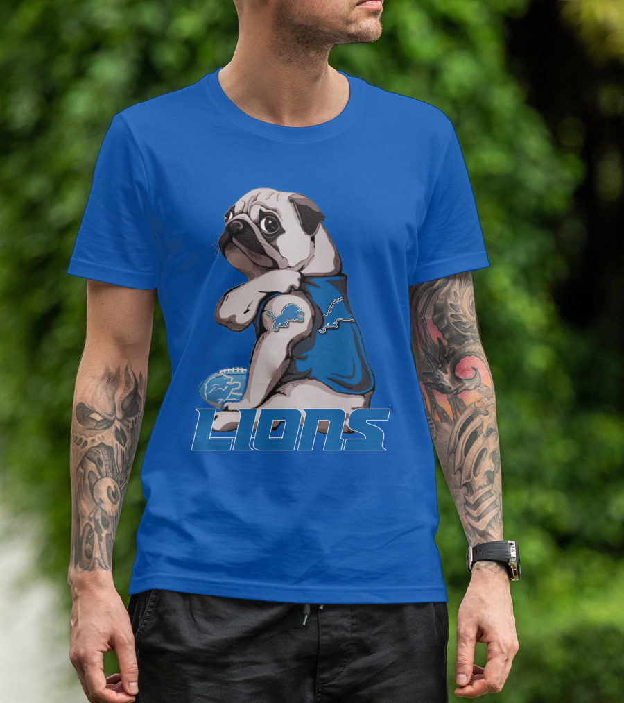 Pug Lions Football Detroit T-Shirt