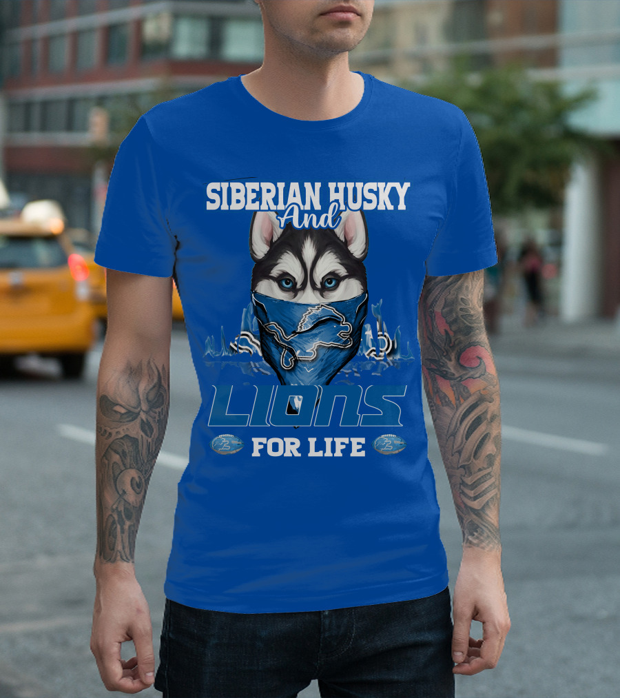 Siberian Husky And Lions For Life Detroit T-Shirt